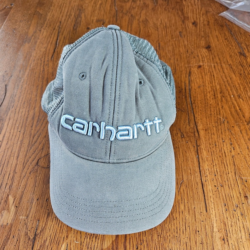 Carhartt Mens Blue/Gray Trucker Hat Cap‎ Adjustable Logo Cotton Polyester